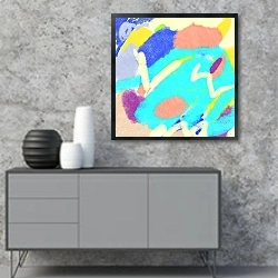 «скалистый берег и берюзовое море.» в интерьере в стиле минимализм над тумбой