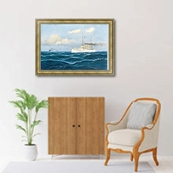 «The cruiser ‘Nürnberg’ gives the order to stop to a merchant ship by flag signals» в интерьере в классическом стиле над комодом