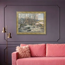 «Spring at Mesna» в интерьере гостиной с розовым диваном