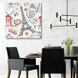 «Символы Парижа 3» в интерьере современной столовой с черными креслами