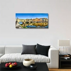 «Италия. Флоренция. Панорама с мостом Понте-Веккьо» в интерьере минималистичной гостиной над диваном