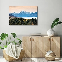 «Гора Кука, Новая Зеландия 4» в интерьере современной комнаты над комодом