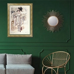 «A town dress, from 'Les Grandes Modes de Paris'» в интерьере классической гостиной с зеленой стеной над диваном