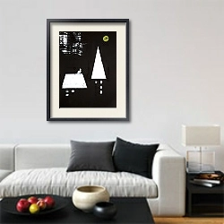 «Black&White fantasies.  Cat and the Moon» в интерьере гостиной в стиле минимализм в светлых тонах