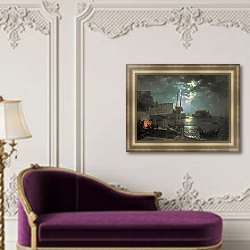 «Лунная ночь в Неаполе. 1828» в интерьере в классическом стиле над банкеткой