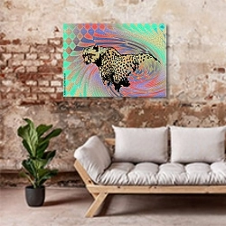 «Декоративная иллюстрация леопарда» в интерьере гостиной в стиле лофт над диваном