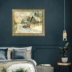 «Аккордеонист в санях» в интерьере классической спальни с темными стенами