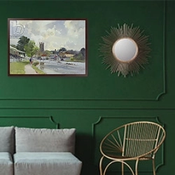 «Preparing for the Henley Regatta, 1994» в интерьере классической гостиной с зеленой стеной над диваном