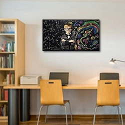 «Образование для детей» в интерьере офиса над рабочими столами сотрудников