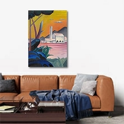 «Landscape with Contrasting Tree Forms, II» в интерьере современной гостиной над диваном