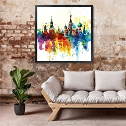 «Moscow skyline» в интерьере гостиной в стиле лофт над диваном