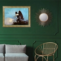 «The Winged Man or, Fallen Angel, before 1880» в интерьере классической гостиной с зеленой стеной над диваном