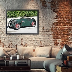 «MG PA B LeMans Works Racing Car '1934» в интерьере гостиной в стиле лофт с кирпичной стеной