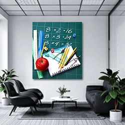 «Школьные принадлежности» в интерьере холла офиса в светлых тонах