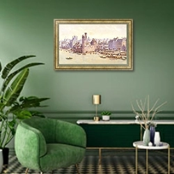 «Башня Несле и отель Генего в 1650 году» в интерьере гостиной в зеленых тонах