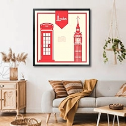 «Лондон, символы Англии 5» в интерьере гостиной в стиле ретро над диваном