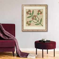 «Tulip Pattern Quilt» в интерьере гостиной в бордовых тонах