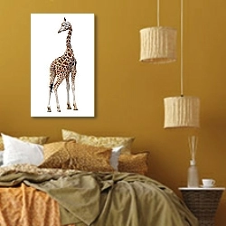 «Розовый силуэт жирафа» в интерьере спальни  в этническом стиле в желтых тонах