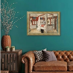 «Папина комната» в интерьере гостиной с зеленой стеной над диваном