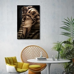 «Статуя фараона Тутанхамона » в интерьере современной гостиной с желтым креслом