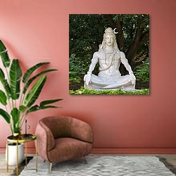 «Статуя Шивы в Ришикеш, Индия 2» в интерьере современной гостиной в розовых тонах