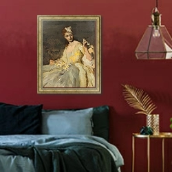 «Портрет дамы в бальном платье» в интерьере спальни с акцентной стеной