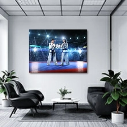 «Женское карате» в интерьере холла офиса в светлых тонах