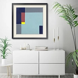 «Birds eye view. Abstract squares 9» в интерьере светлой минималистичной гостиной над комодом