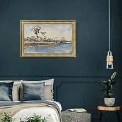 «Ручей в Уилмингтоне, Северная Каролина.» в интерьере классической спальни с темными стенами