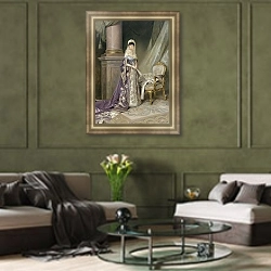 «Портрет императрицы Марии Фёдоровны. 1912» в интерьере гостиной в оливковых тонах