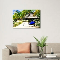 «Тропические праздники с шезлонгами и гамаком, остров Маврикий» в интерьере современной светлой гостиной над диваном