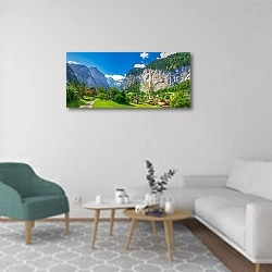 «Швейцария, Лаутербруннен, Долина водопадов» в интерьере современной гостиной в светлых тонах