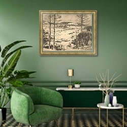 «Winter in Tyrol» в интерьере гостиной в зеленых тонах