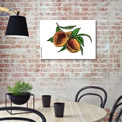«Ветка с персиками» в интерьере современной кухни с кирпичной стеной