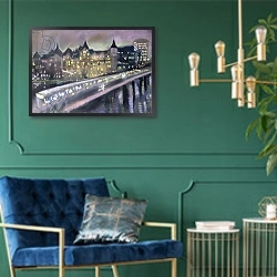 «Hungerford Bridge, from the South Bank, 1995» в интерьере в классическом стиле с зеленой стеной