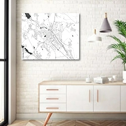 «План города Кишинёв, Молдавия, в белом цвете» в интерьере комнаты в скандинавском стиле над тумбой
