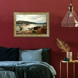 «У воды» в интерьере спальни с акцентной стеной