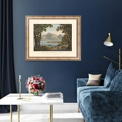 «Vue de l’extrémité du Lac de Genève, et de l’entrée du Rhône près le Boveret» в интерьере в классическом стиле в синих тонах