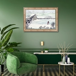 «Cotswold Farm in Winter» в интерьере гостиной в зеленых тонах