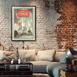 «Drink Coca-Cola» в интерьере гостиной в стиле лофт с кирпичной стеной