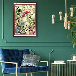 «Jungle Parrot» в интерьере в классическом стиле с зеленой стеной
