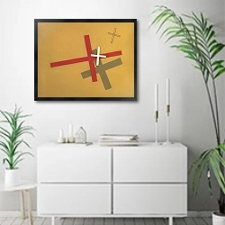 «G 8» в интерьере светлой минималистичной гостиной над комодом