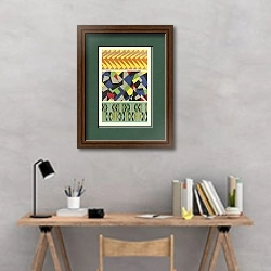 «Портфолио с абстрактными рисунками, стр.16» в интерьере кабинета с серыми стенами над столом