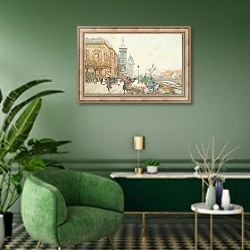 «Le Marché Aux Fleurs» в интерьере гостиной в зеленых тонах