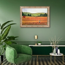 «Harvesting in the Cotswolds» в интерьере гостиной в зеленых тонах