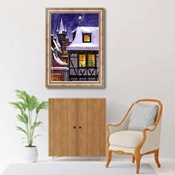 «Зимний сказочный городской пейзаж» в интерьере в классическом стиле над комодом