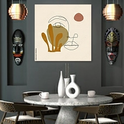 «Женское лицо в пастельных тонах» в интерьере в этническом стиле над столом