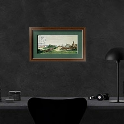 «View of Nuremberg, 1496-97» в интерьере кабинета в черных цветах над столом