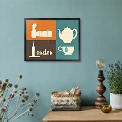 «Лондон, символы Англии 4» в интерьере в стиле ретро с бирюзовыми стенами