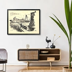 «Gezicht op de zeepfabriek ‘De Adelaar’ te Wormerveer» в интерьере комнаты в стиле ретро над тумбой